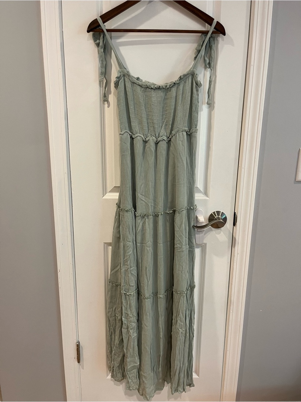 Sage Tie-Shoulder Tiered Maxi Dress